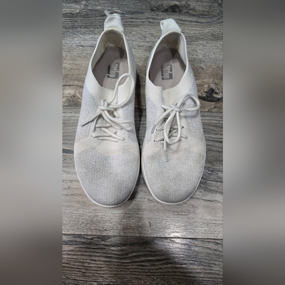 FitFlop F Sporty Womens Size 5 Casual Flat Athletic Sneaker Ivory Gold Glitter - Picture 2 of 7
